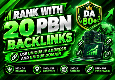 20 PBN Backlinks on DA 80+ Unique Domains with Unique IPs,  Permanent Dofollow