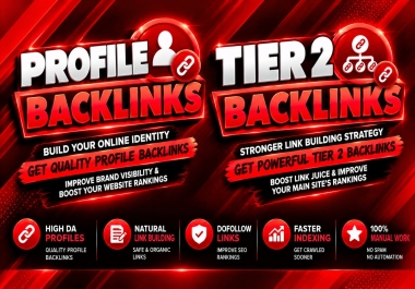 50 High DA Profile Backlinks + 5000 Tier 2 Dofollow Backlinks for Off-Page SEO
