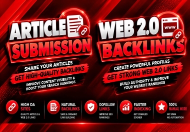 300 Article Submission + 200 Web 2.0 Dofollow Backlinks for Off-Page SEO