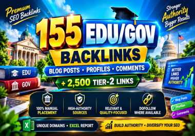 Get 155 EDU/GOV Authority Backlinks + 2,500 Tier-2 Links - Blog Posts,  Profiles & Comments