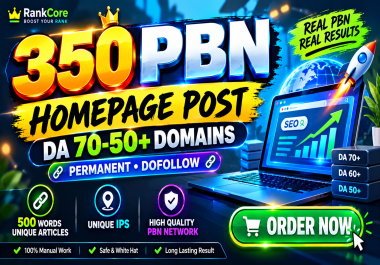 Get 350 Premium DA 50- 70 Homepage PBN Backlinks DoFollow SEO Links 2026