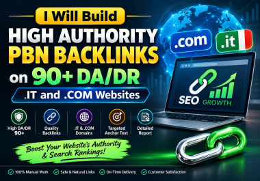 I will build high authority PBN backlinks on 90+ DA/DR. IT. COM websites