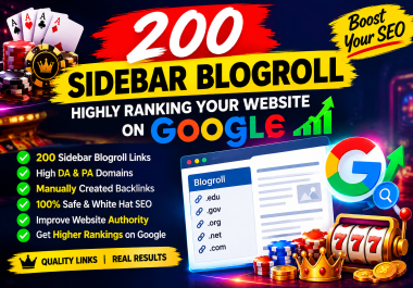 200 Sidebar Blogroll Backlinks for Casino SEO & iGaming Websites