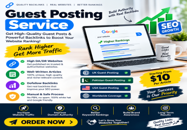 I will provide high DA guest posts on high authority blogs