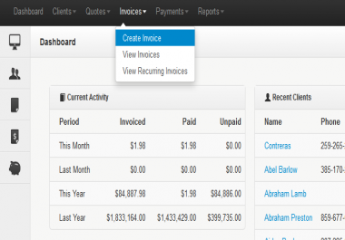 Invoice Management System,  Create & sent invoice,  Clients Billing Management